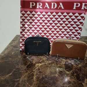 Prada Bundle Black/Brown Leather/Nylon Zip Card/Keyholder Cases GUC